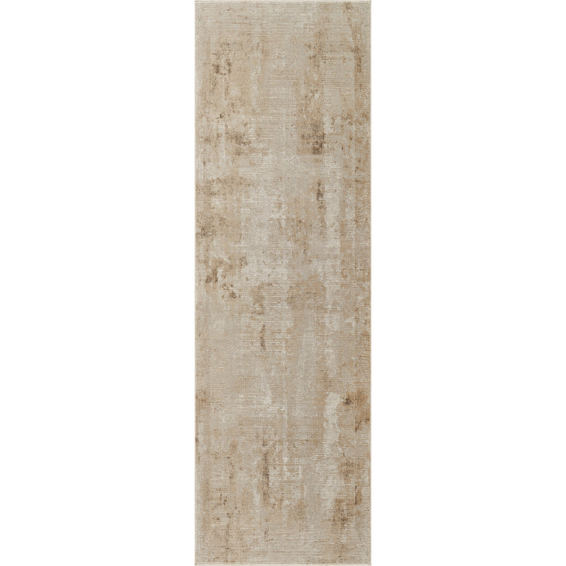 Brook Beige & Brown Abstract High-Low Modern Rug, 2'2" x 6'0", Beige/Brown
