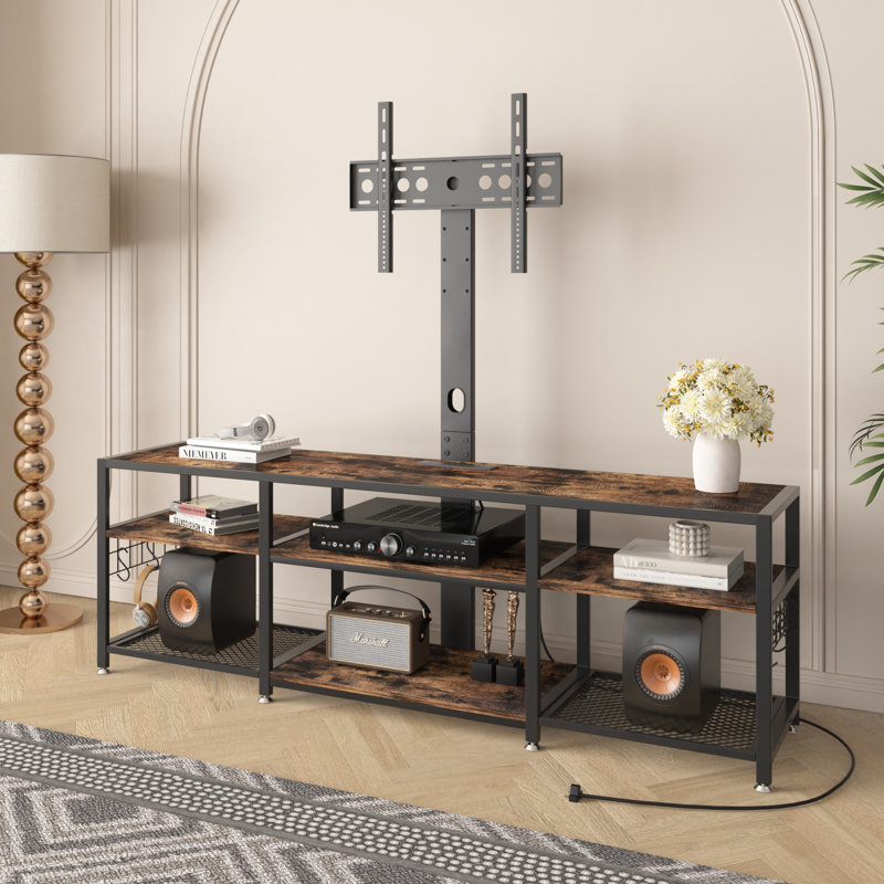 62" TV Stand with Mount and Power Outlets for 42-75 Inch TVs, Swivel Floor TV Stand with 3-Tier Storage Shelves, Height Adjustable Tall TV Stand with USB Ports
