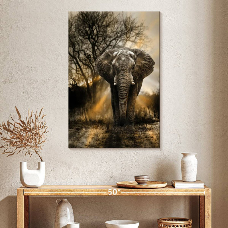 «Elephant Sunset», reproduction sur toile, H 39 po x l 26 po x P 1,25 po