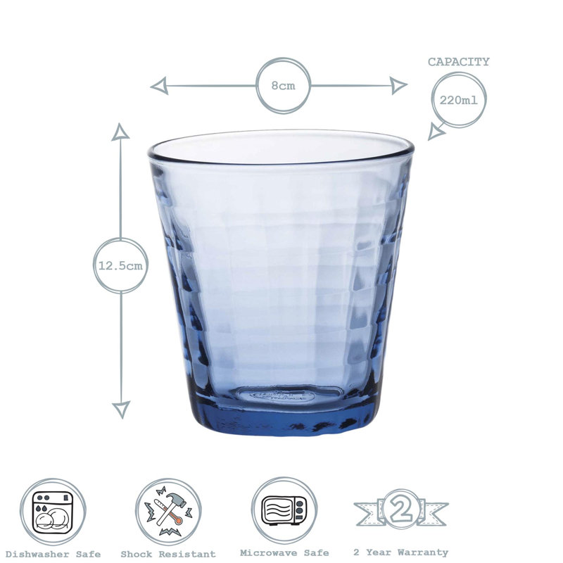 Duralex - Prisme Drinking Glasses - Tumblers for Water, Juice, 8, 220, Blue