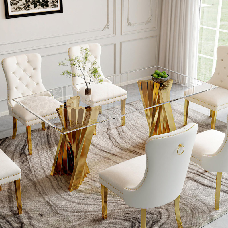 7- Piece Dining Set, Gold, White/Gold