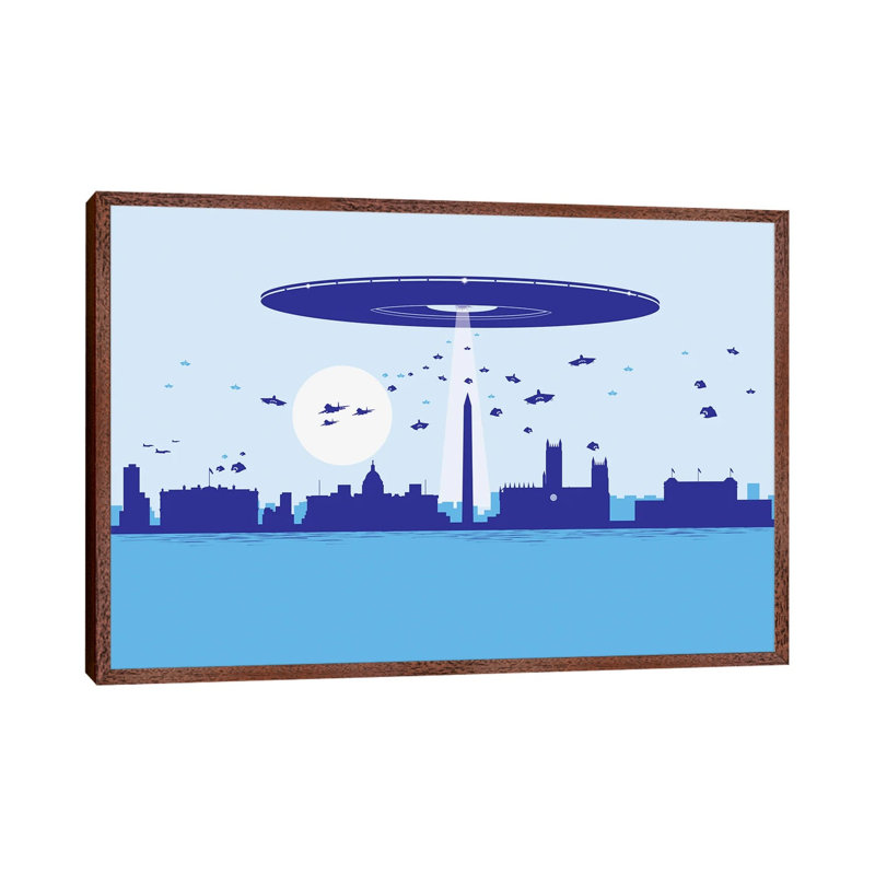Washington Invasion - Print on Canvas, Classic Brown Wood Floater Framed, 66.04cm H x 101.6cm W x 3.81cm D