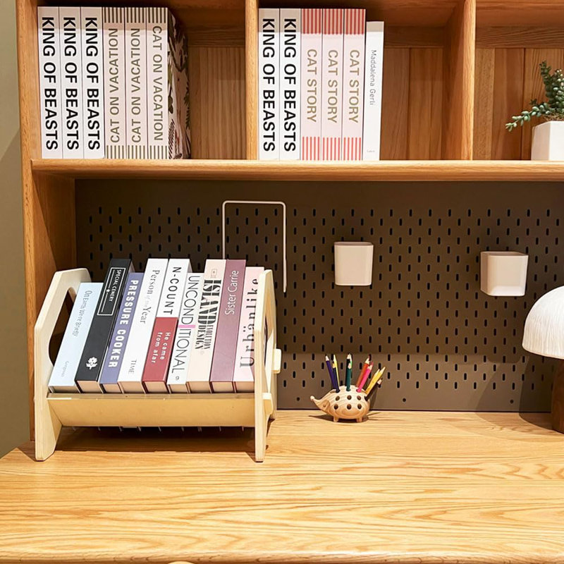 2 Pack Desktop Bookshelf, Stackable Book Organizer With Handle, Mini Storage Rack For CD/Magazine/File Folder, Portable Small Bookshelf For Study, Living Room, Kid's Room, No Nails