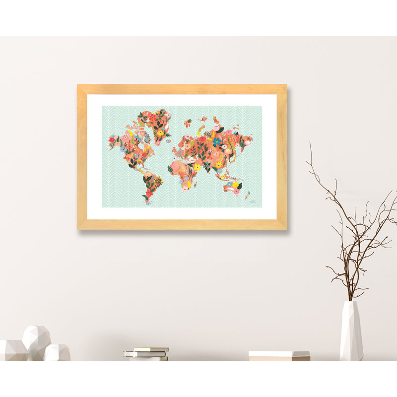 «Wild Garden World» par Laura Marshall - impression d'art graphique, H 24 po x l 32 po x P 1 po, Papier encadré doré, Blanc