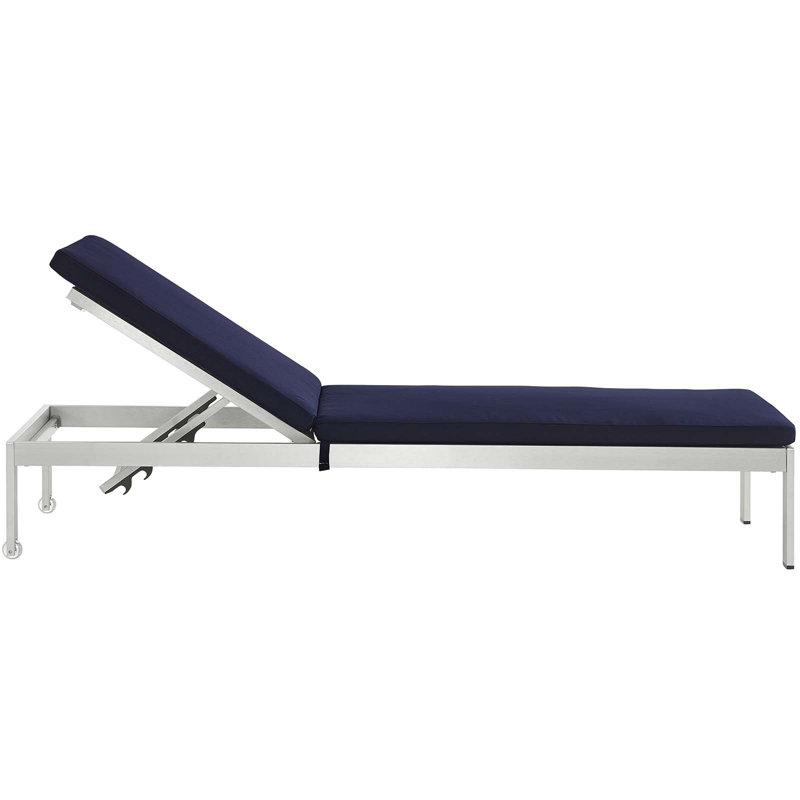 Shore 3-piece Outdoor Patio Aluminum Chaise with Cushions, Navy
