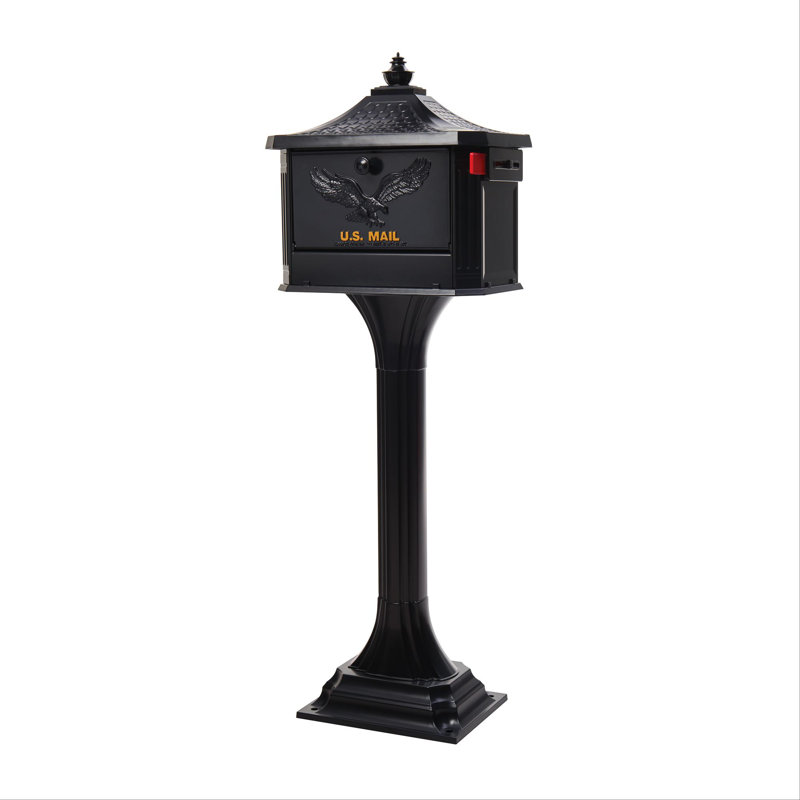Large Black Lockable Aluminum Pedestal Mailbox with Post