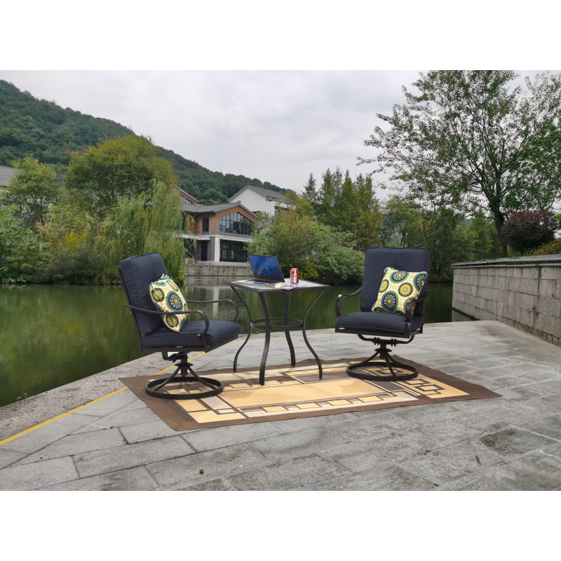 Fakieh 2 - Person Patio Conversation Set with Cushions, Blue