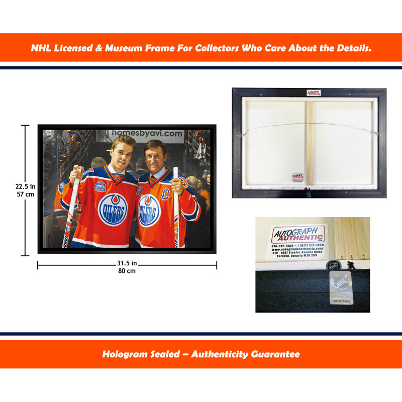 «Wayne Gretzky Connor McDavid Edmonton Oilers NHL Legends», art mural encadré sur toile (31,5 po x 22,5 po)