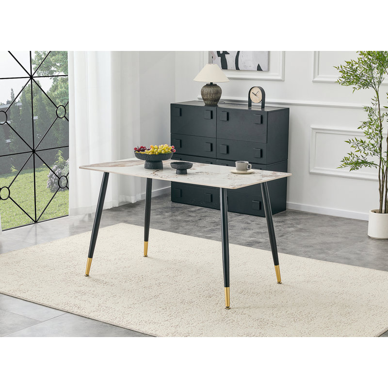 Modern Rectangular Dining Table, Premium Sintered Stone Tabletop With Sturdy Base, Heat-Resistant & Scratch-Resistant Kitchen And Dining Room Table(Pandora, 1 Table)