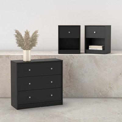 Ensemble de chambre à coucher 3 pièces - commode et table de chevet, 2 pièces, noir