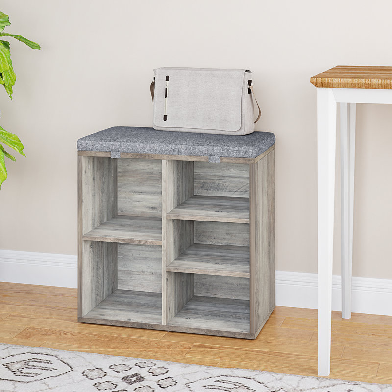 Linen Upholstered Storage Bench, Gray