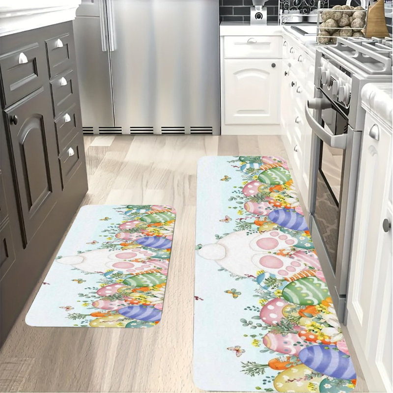 Jolis tapis de sol en œuf de Pâques, tapis de flanelle antidérapant 2 pièces pour la cuisine et la chambre de bébé