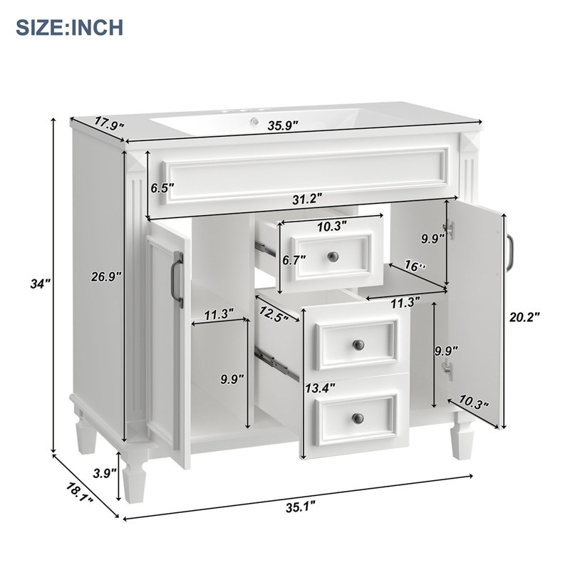 Meuble-lavabo 36 po avec lavabo supérieur, Blanc