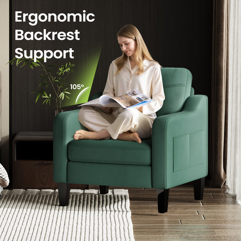 29.9" Wide Mid-Century Upholstered Premium Fabric Chair,Sofa, Green