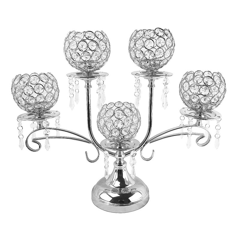 Candélabre à 5 branches en cristal argenté - 15 po, Argent