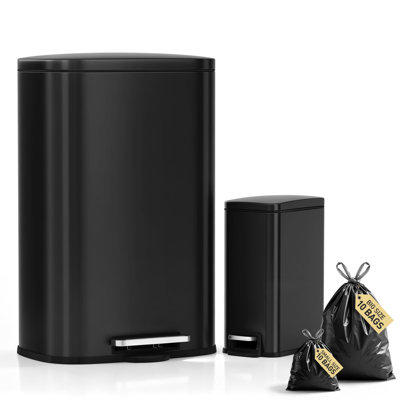 13 Gallon Trash Can (50L) and 1.6 Gallon (6L) Kitchen Trash Can Combo Set, Stainless Steel Garbage Can with Lid and Step-on Pedal, Soft Close Waste Bin with Inner Bucket for Home & Office | 50L And 6L Stainless Steel Bins With Soft-Close Lids