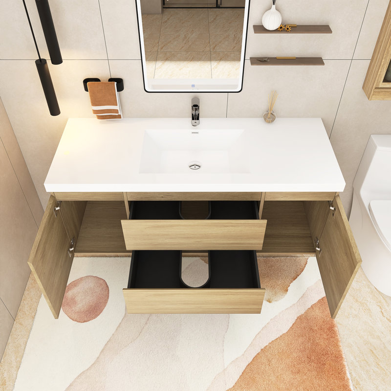 Meuble-lavabo simple 59 po avec plateau en résine Kumler, Brun
