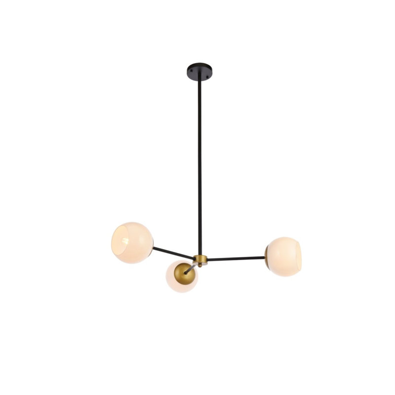 Lustre linéaire moderne Spoutnik à 3 lumières Caisha, Noir / laiton / blanc