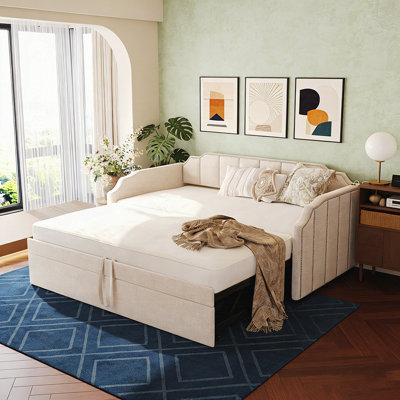 Lit de jour rembourré avec couchette escamotable et ports de charge USB, parfait pour une vie moderne et peu encombrante