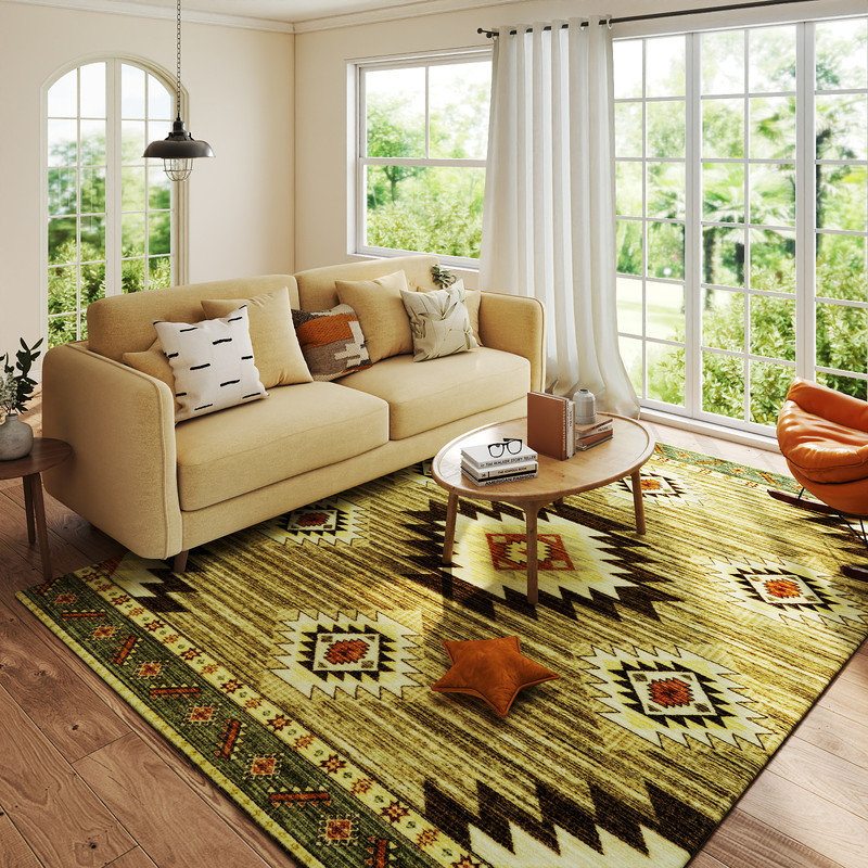 Tapis antidérapant intérieur et extérieur lavable à motif abstrait jaune
