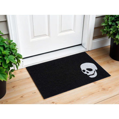 24" X 36" Black And White Coir Skull Outdoor Halloween Door Mat