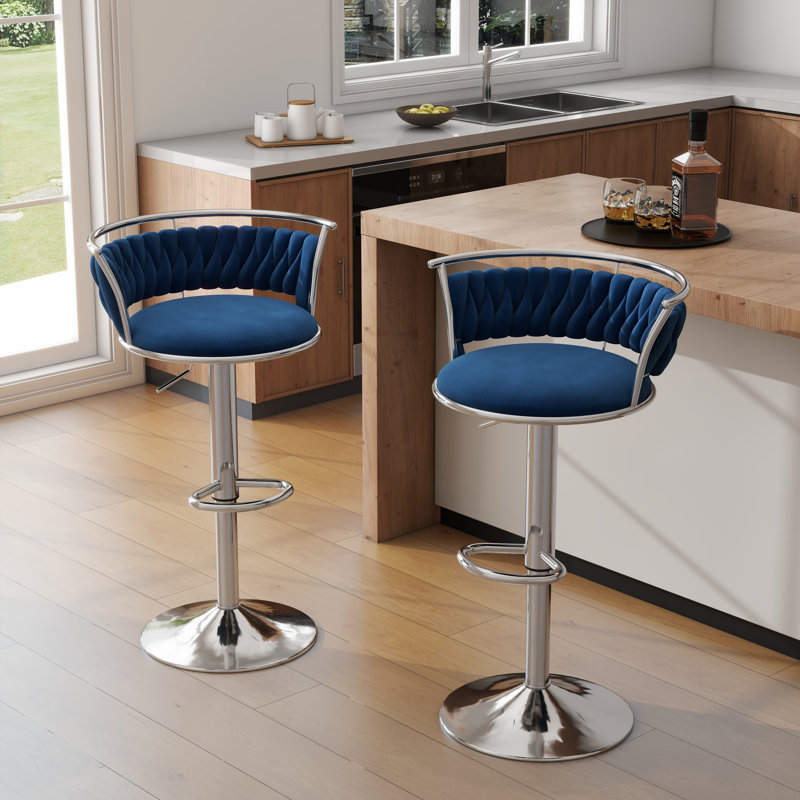 Ginko Modern Swivel Bar Stool with Backrest, Adjustable Height Kitchen Island Stool with Upholstered Seat and Footrest,