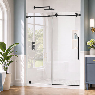 44"-48"wx78"h Frameless Sliding Shower Door With 3/8''(10mm) Sgcc Tempered Glass, Nano Easy Clean Coating, Reversible Installation, Stainless Steel Hardwares Matte Black