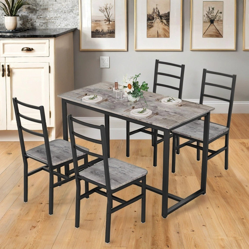 Ensemble repas 5 pièces avec dossiers profilés, table peu encombrante et sièges confortables, Gris / Noir
