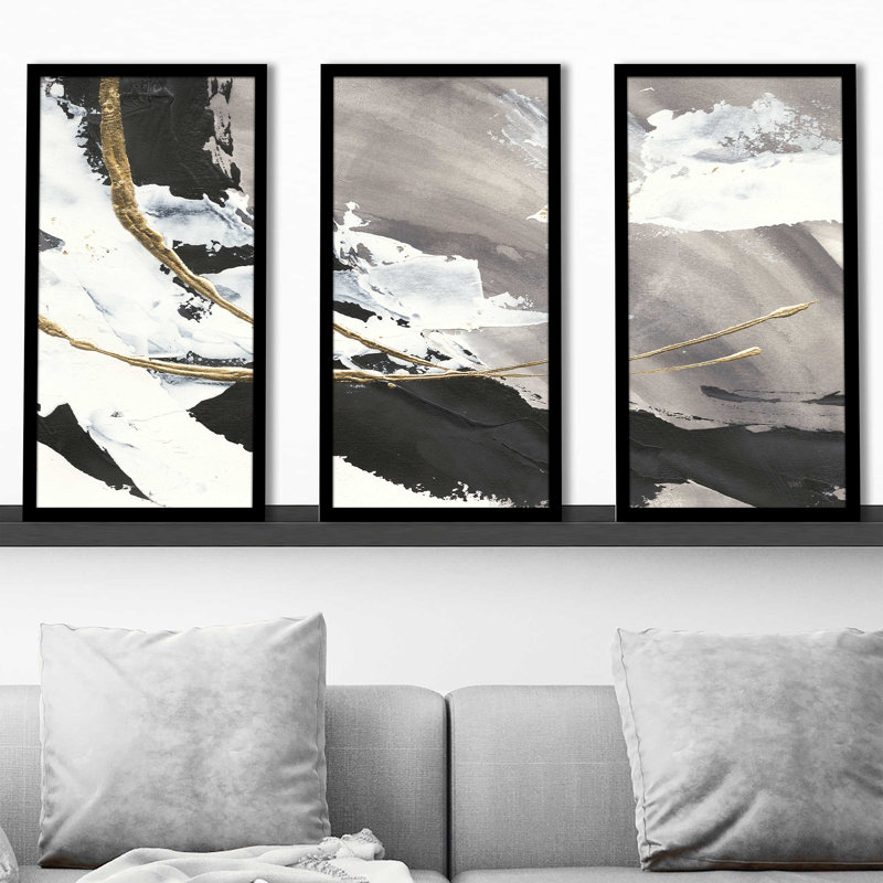 «Gilded Arcs I», peinture sur cadre 3 pièces, H 25,5 po x l 40,5 po x P 1 po