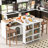Modern Kitchen Island With Led , White, Practical Storage Solutions And Lights - Extended Table, Power Socket, 2 Fluted Glass Doors, White-690940244