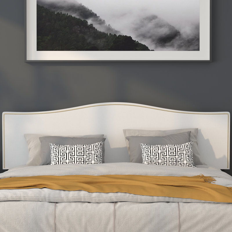 Fitzsimmons Arched Upholstered Headboard with Accent Nail Trim, King, White