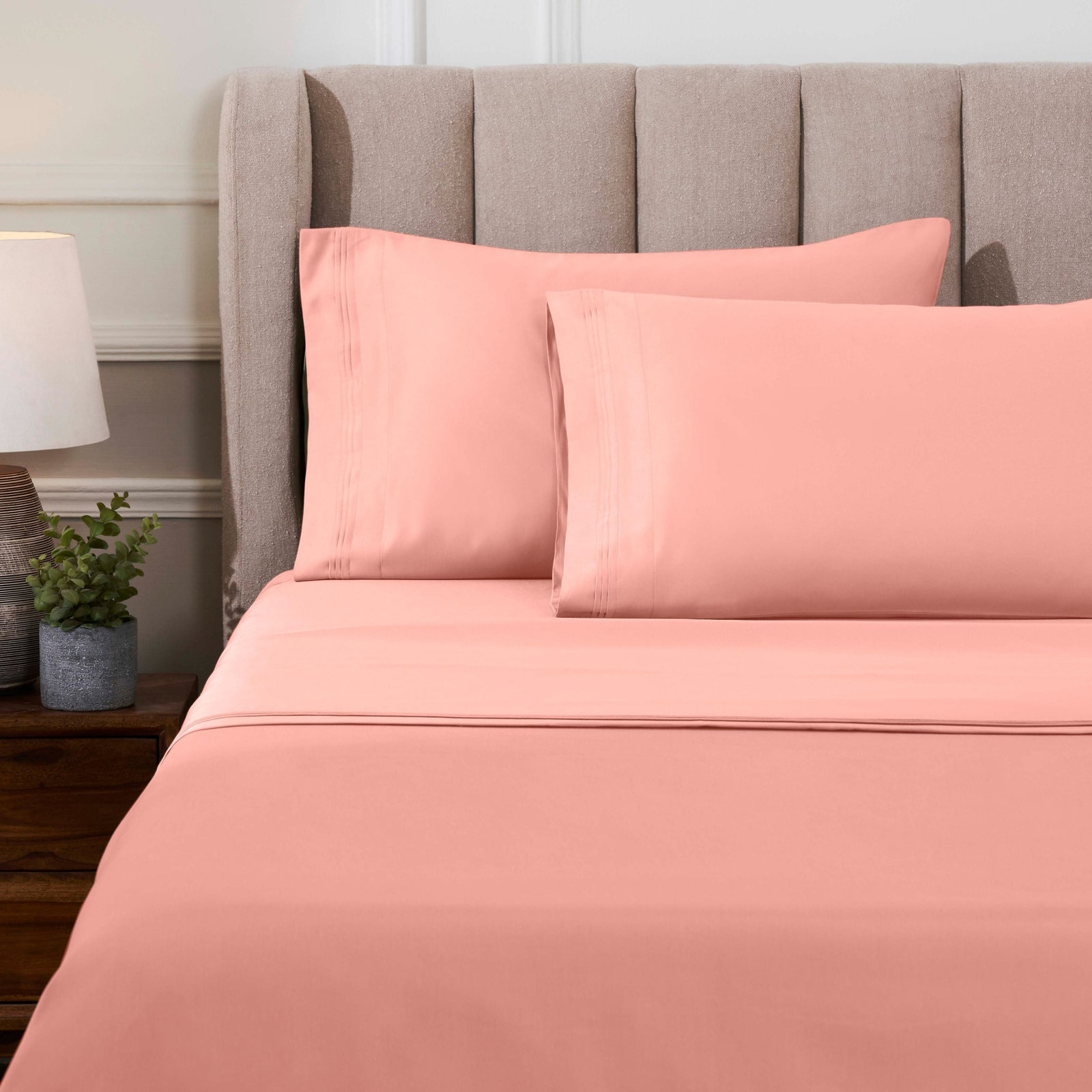 Cotton Sheet Set, Queen Sheet Set with 2 Pillowcases, Dusted Rose