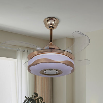 38" Modern Retractable Ceiling Fan With Led Light, Bluetooth Speaker, 3 Speeds, Mute Motor, Remote & App Control, Rgb Light