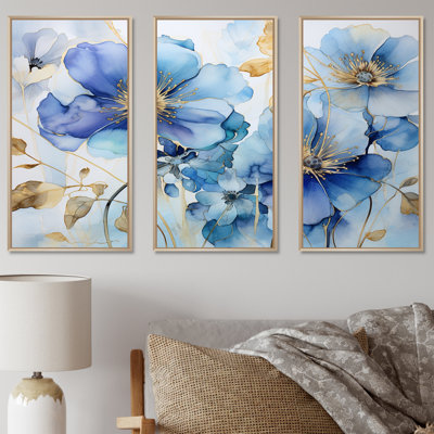 «Blue and Gold Adorned Violets - Violets», ensemble de reproduction d'art mural