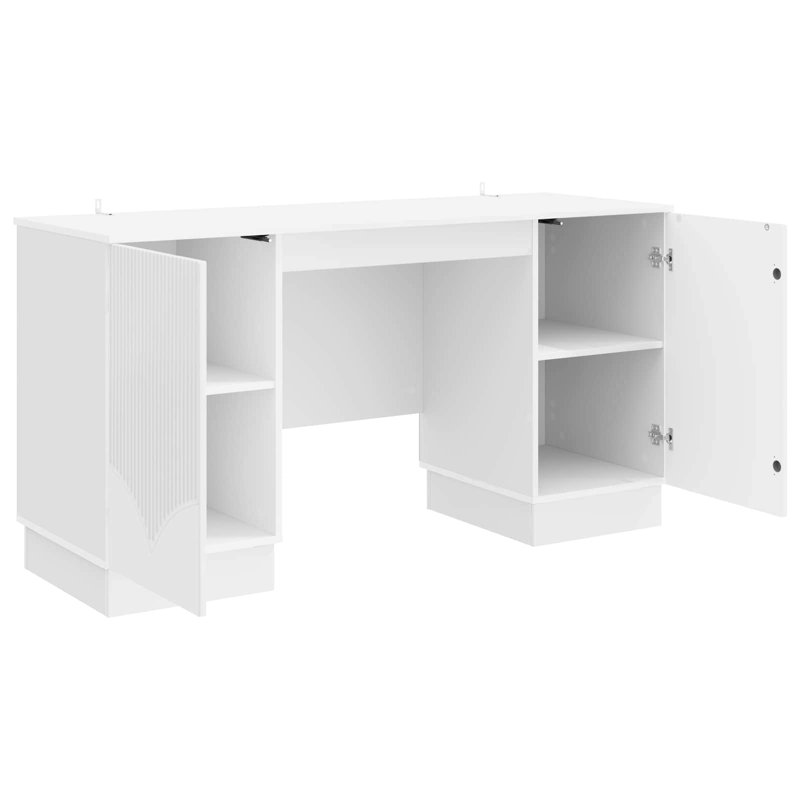  Desk With Shelf With Storage With Door Engineered Wood Furniture Sets, High Gloss White