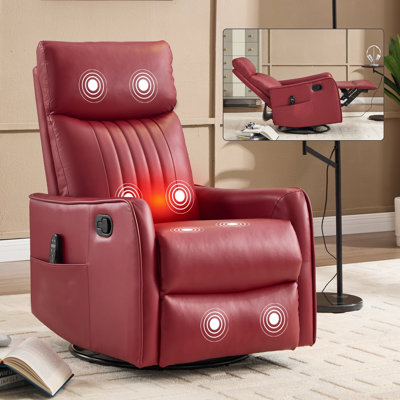 Faux Leather Heat Massage Manual Recliner Chair With Rocker And Swivel