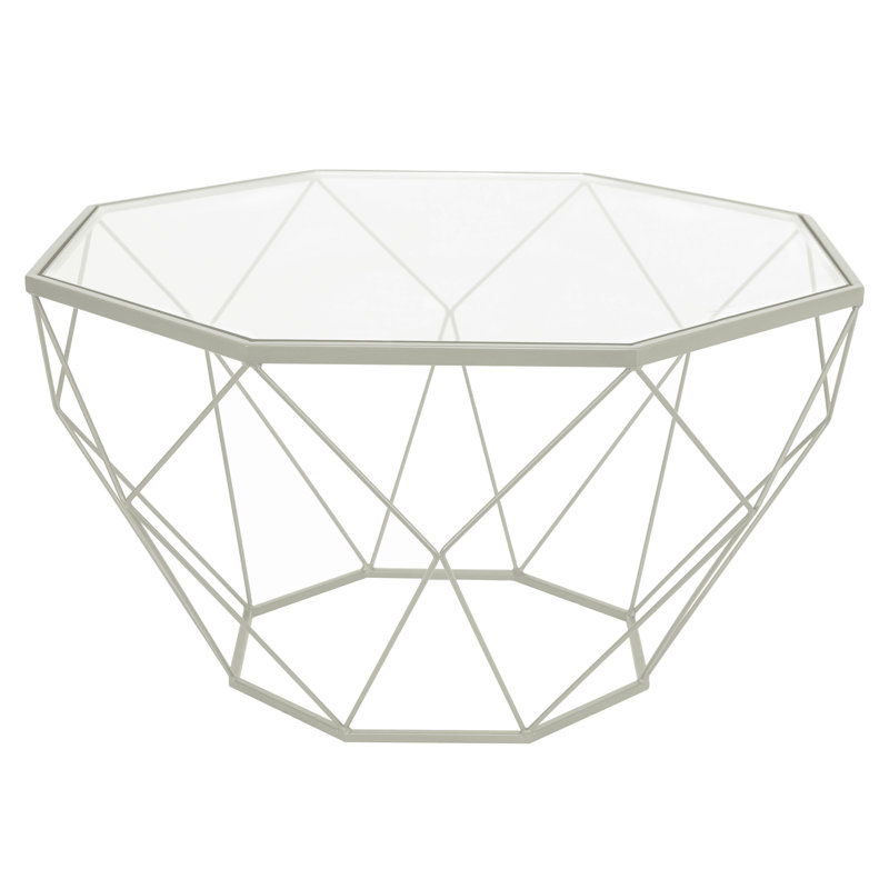 Chenda Modern Octagon Glass Coffee Table – Tempered Glass Top with Geometric Metal Base Centerpiece Minimalist Living Room Accent Table for Home or Office