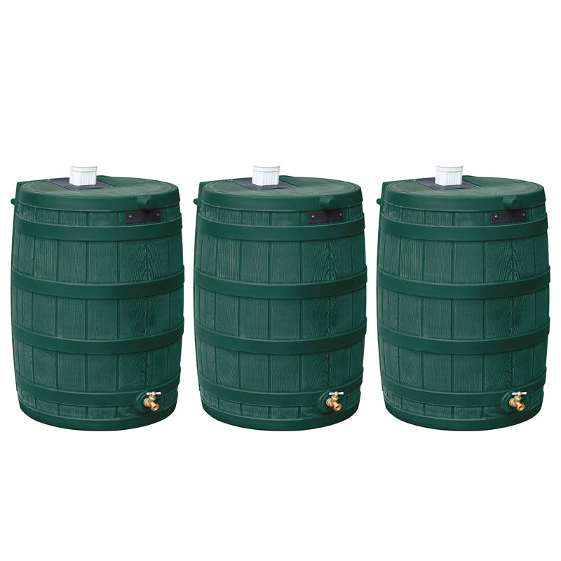 Good Ideas Rain Wizard Water Storage 50 Gallon Capacity Barrel, Green, (3 Pack)