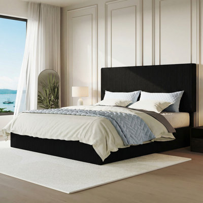 Modern Corduroy Fully Upholstered Platform Bed With Headboard, No-Dust Design, No Box Spring Needed