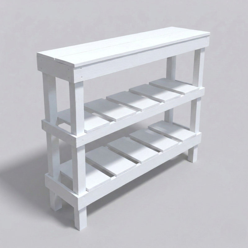 Rustic 3-tier Wooden Console Table – Handcrafted Entryway, Sofa, Or Hallway Table, White