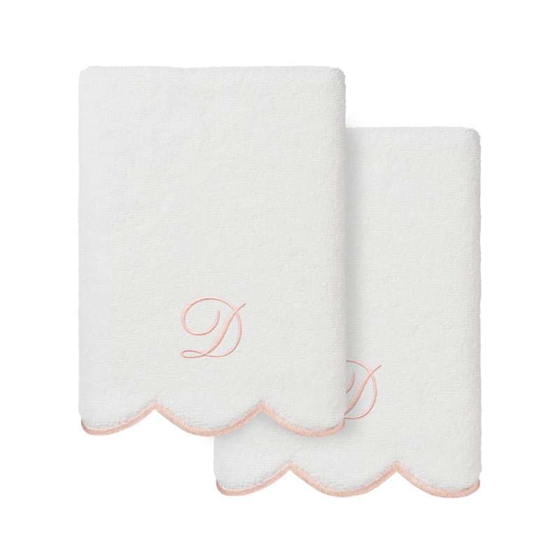 Ensemble de serviettes à main personnalisables 2 pièces Linorn Home Textiles 100% coton turc ADORNIA, D, Blanc / Rose