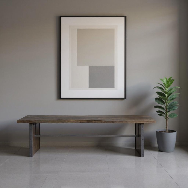  Banc de salle à manger rectangulaire en bois de manguier brun avec base en métal