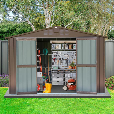 Remise de rangement 10 pi x 8 pi, remise à outils en métal avec double porte verrouillable, grande remise à vélo imperméable
