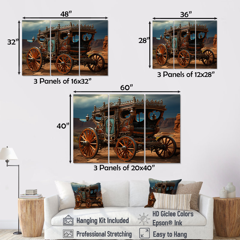 «Fantasy Western Wagon In USA», ensemble d'art mural «Old American Cart», H 32 po x l 48 po