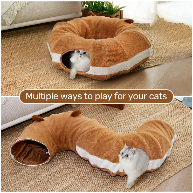 Collapsible Cat Tunnel Bed with Crinkle Ears, Round Toy for Kittens, Rabbits, and Pets