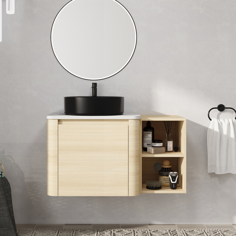 Meuble-lavabo mural simple 36 po avec lavabo en céramique, Noir, 36"