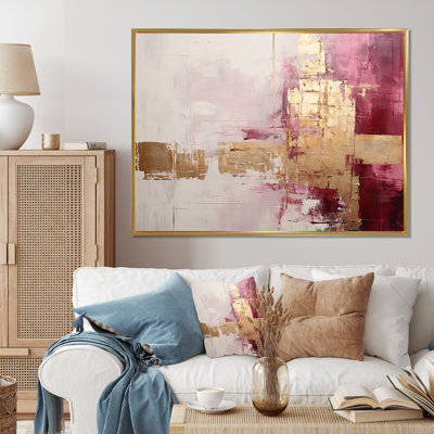 Minimalisme, horizon rose et doré - peinture abstraite, art mural