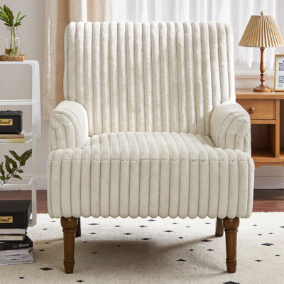 Chaise d'appoint moderne avec velours côtelé large de 2 po et pieds en bois massif de 9 po, fauteuil rembourré confortable pour le salon