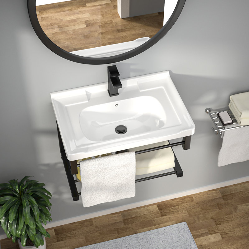 23.8'' L x 15.8'' W Ceramic Wall-Mount Bathroom Sink with Towel Bar