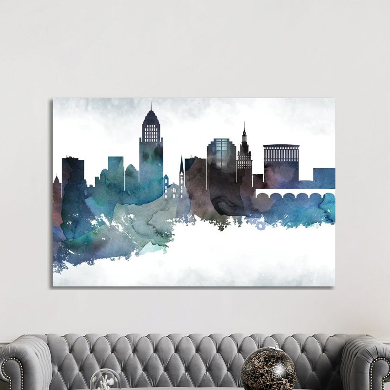 «Cleveland Skyline», reproduction d'art sur toile tendue, H 40 po x l 60 po x 1,5 po
